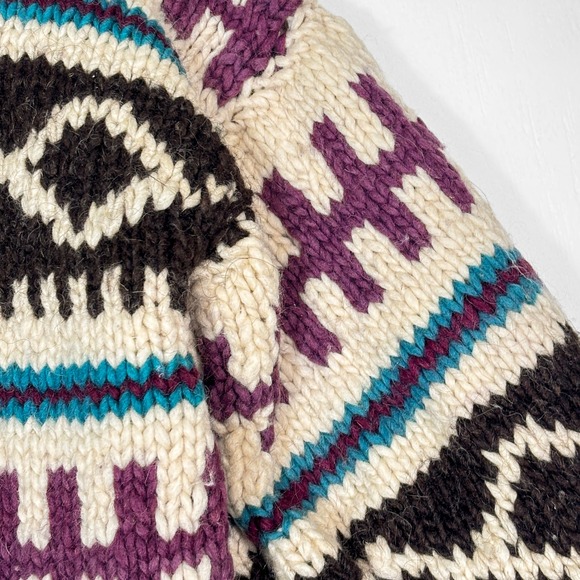 VTG Heavy Chunky Knit Geometric Sweater Size M Mock Neck Hand Knit Fair Isle - Picture 7 of 8